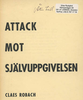 'Attack mot självuppgivelsen' pamphlet cover in Swedish