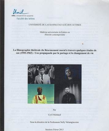 La filmographie théâtrale du Réarmement moral, Cyril Michaud, mémoire