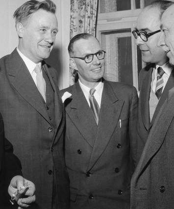 Mr Hoegener, Dirk de Loor, Harvey Wickham, Otto Cadegg, Oberb Winner, B&W portrait photo