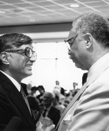 Rajmohan Gandhi, Leon Sullivan, B&W portrait photo