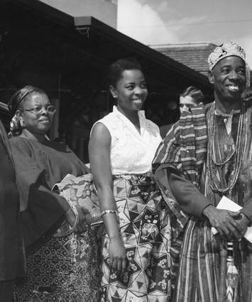 Dr.Fadil Jamali,His Highness the Ewi of Ado Ekiti (Nig), Her Highness the Ayeshorun, Their daughter, Princess Yetinda, B&W portrait photo