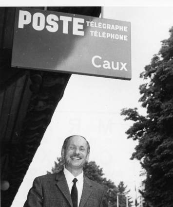 Werner Haller outside of post office in Caux