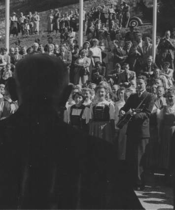 International chorus at Caux, singing to Frank Buchman