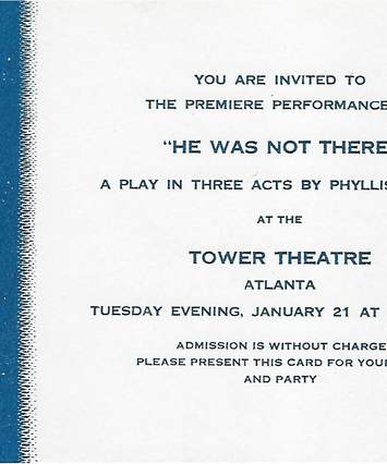 Invitation card for the premier of 'He Was Not There'