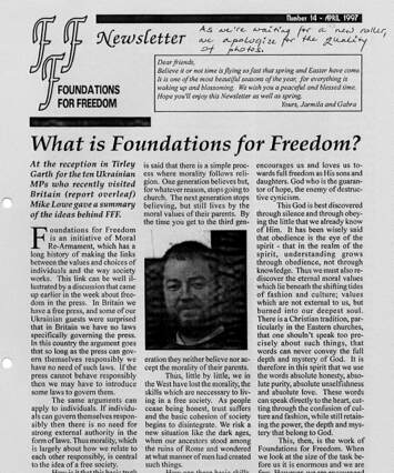 Foundations for Freedom Newsletter cover, April 1997