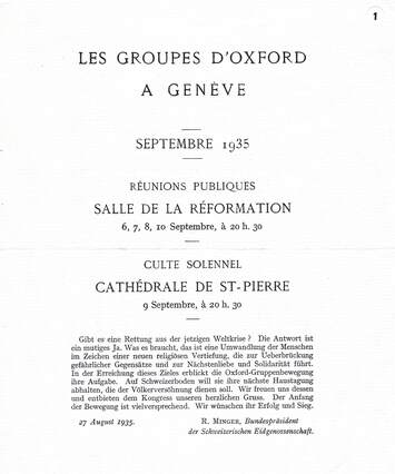 Programme des réunions à Genève, 1935