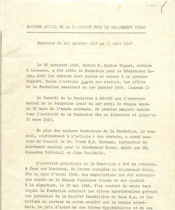 Cover of Rapport 1946 de la Fondation de Caux