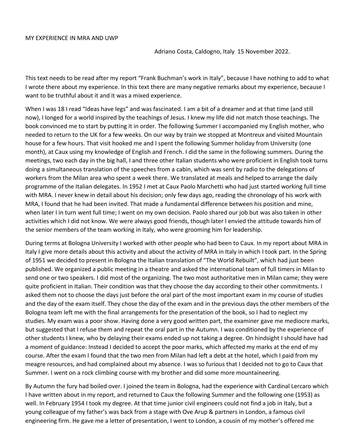 Cover of My experience in MRA and Up With People