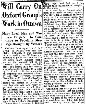 Cover of Will Carry On Oxford Group's Work in Ottawa