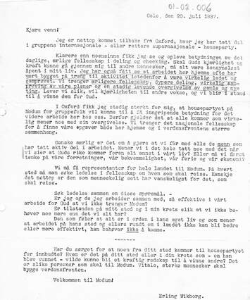 Cover of Erling Vikborg letter 20 July 1937