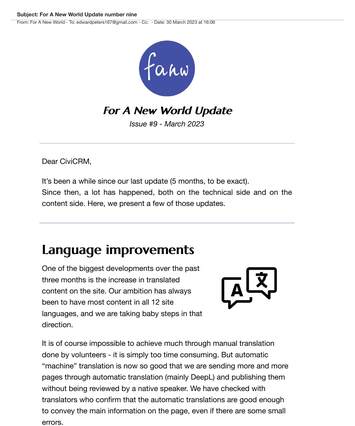 Cover of For A New World Update 2023 - 09 - March