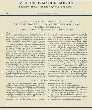 Cover of MRA Information Service - Vol. 01 No. 15, 1952-08-30
