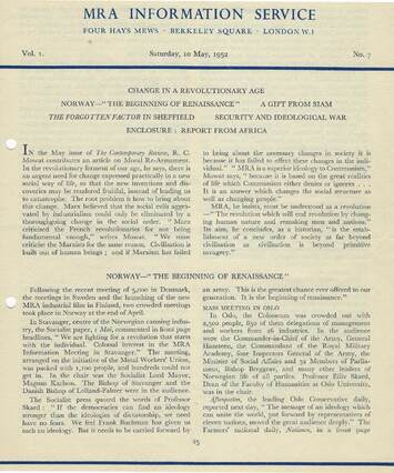 Cover of MRA Information Service - Vol. 01 No. 07, 1953-05-10
