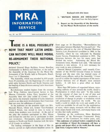 Cover of MRA Information Service - Vol. 10 No. 257, 1961-23-12