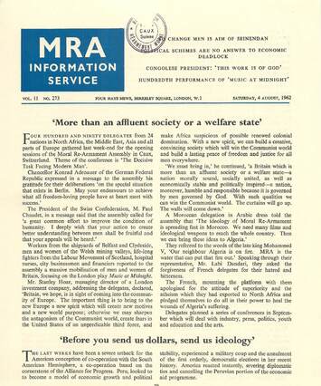 Cover of MRA Information Service - Vol. 11 No. 273, 1962-08-04