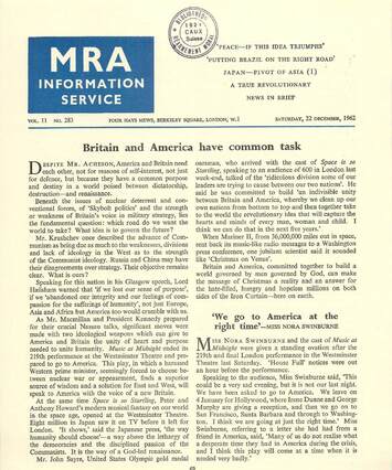 Cover of MRA Information Service - Vol. 11 No. 283, 1962-12-22