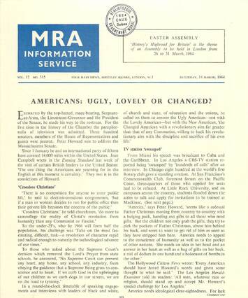 Cover of MRA Information Service - Vol. 12 No. 315, 1964-03-14