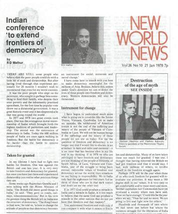Cover of New World News - Vol. 26 No. 10, 1978-01-21