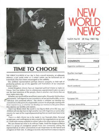 Cover of New World News - Vol. 31 No. 10, 1983-05-28