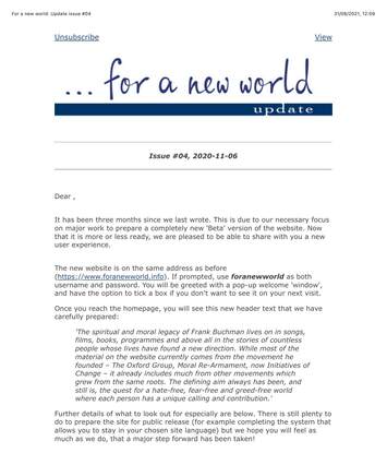 Cover of For A New World Update 2020 - 04 - November