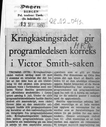 Cover of Kringkastingsrådet gir programledelsen korreks i Victor Smith-Saken