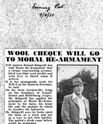 Cover of Wool Cheque Will Go To Moral Re-Armament