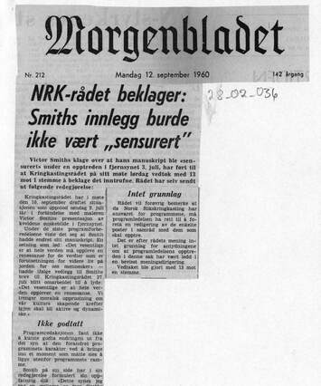 Cover of NRK-rådet beklager: Smiths innlegg burde ikke vært "sensurert"
