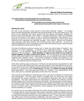 Cover of IofC Special Global Consultation, India, January 2008