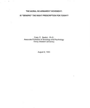 Cover of The Moral Re-Armament Movement: is 'generic' the right description for today?