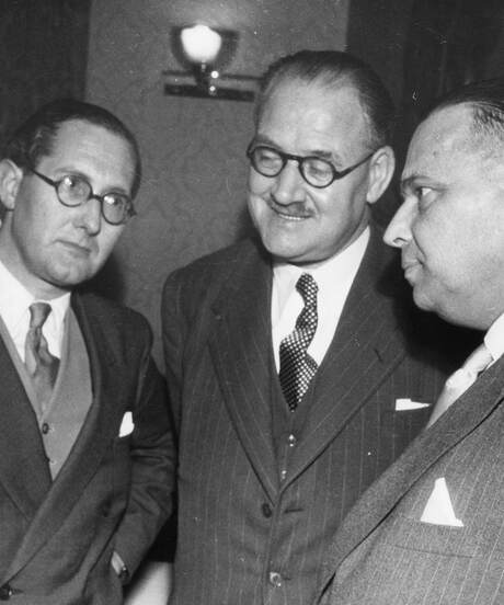 Dr. Helmuth Burckhardt, Chairman of the Advisory Council of the Shuman Plan Higher Authority, (with left to right) Ha, B&W portrait photo