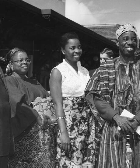 Dr.Fadil Jamali,His Highness the Ewi of Ado Ekiti (Nig), Her Highness the Ayeshorun, Their daughter, Princess Yetinda, B&W portrait photo