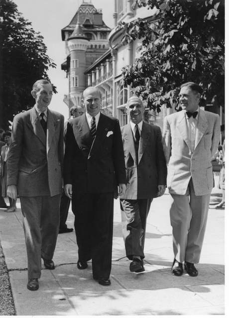 (L to R)Gen.Touzet Jeandu Vigier, Bremer Hofmyer, Gen. Roger Blaizot, B&W portrait photo