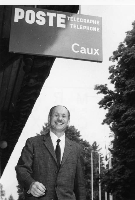 Werner Haller outside of post office in Caux