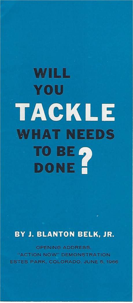 Booklet cover, Blanton Belk speech, 1966