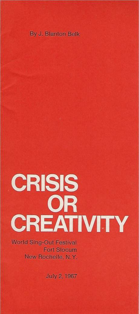 'Crisis or Creativity' by Blanton Belk, booklet cover