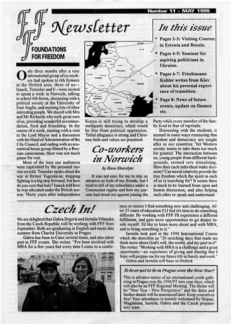Foundations for Freedom Newsletter cover, May 1996