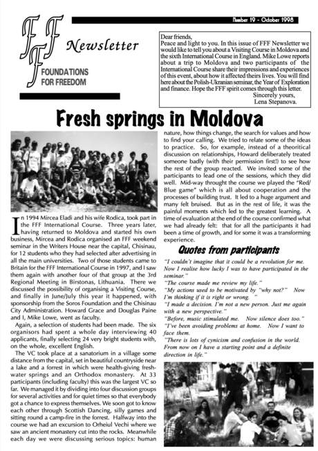 Foundations for Freedom Newsletter cover, October 1998