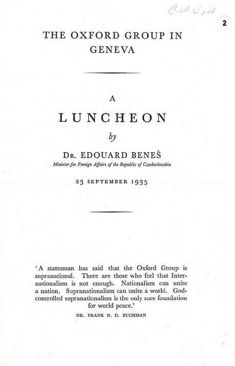 Oxford Group luncheon in Geneva, booklet cover