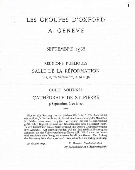 Programme des réunions à Genève, 1935