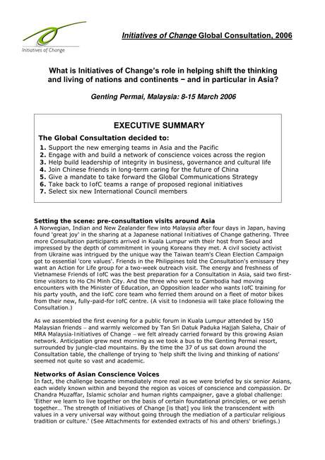 Cover of IofC Global Consultation, Malaysia, March 2006