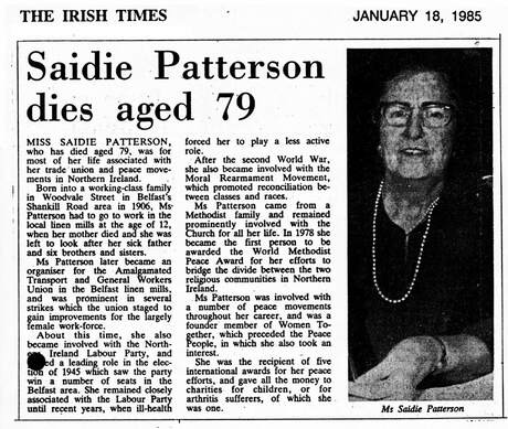 Cover of Sadie Patterson dies aged 79