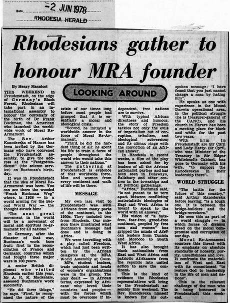 Cover of Rhodesians gather to honour MRA founder