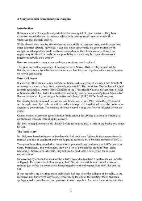 Cover of A Story of Somali Peacemaking in Diaspora