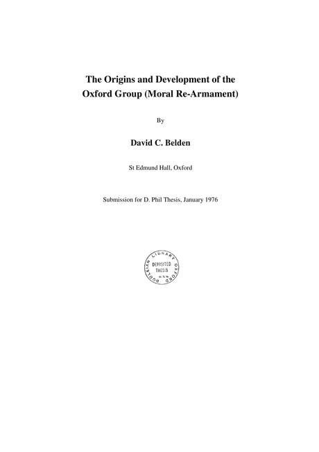 Cover of The Origins and Development of the Oxford Group (Moral Re-Armament)