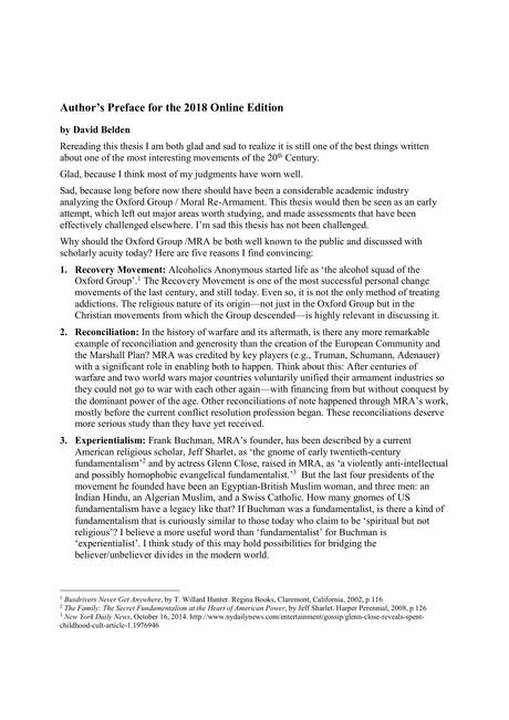 Cover of David Belden’s preface to the on-line edition of his 1976 doctoral thesis