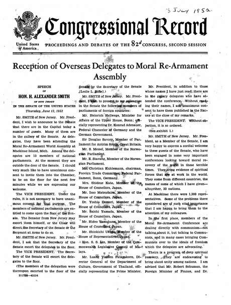 Cover of Congressional Record Proceedings and Debates of the 82nd Congress, Second Session, USA