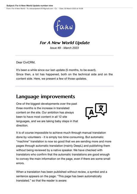 Cover of For A New World Update 2023 - 09 - March