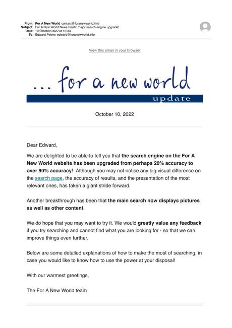 Cover of For A New World Update 2022 - October