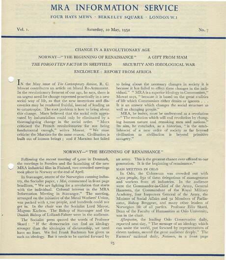 Cover of MRA Information Service - Vol. 01 No. 07, 1953-05-10