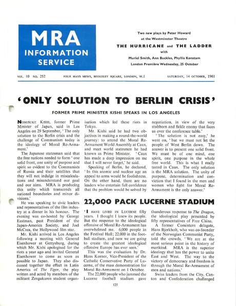 Cover of MRA Information Service - Vol. 10 No. 252, 1961-10-14